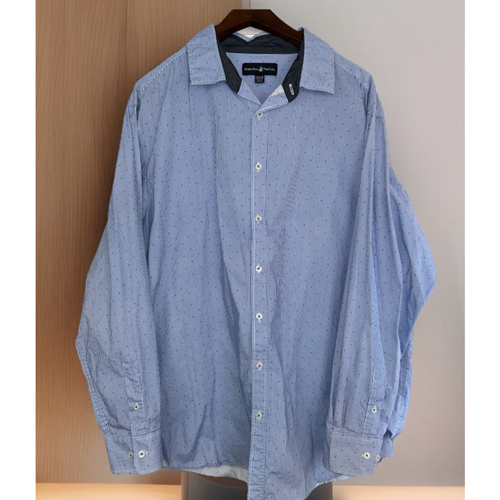 Beverly Hills Polo Club 2XLB Blue With Blue Dots Long Sleeve Button Down Shirt